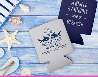 Nautical Wedding Can Coolers Beach Wedding Favors for Guests Cruise Wedding Favor Ideas Bridal Shower Gift Two Less Fish In The Sea 2A