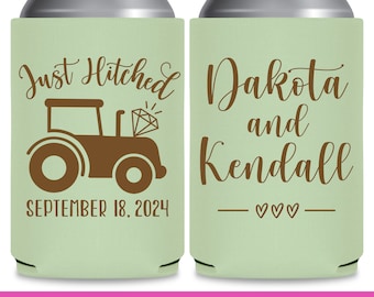 Country Wedding Can Coolers Rustic Wedding Favors for Guests in Bulk Farm Wedding Favor Ideas Just Hitched Tractor Wedding Party Gift Bag 1A