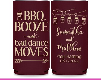 Wedding Can Coolers Rustic Wedding Favors for Guests Seltzer Slim Can Coolers I Do BBQ Engagement Party Favor Idea Booze Bad Dance Moves 1A