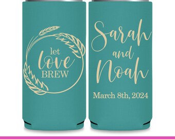 Wedding Can Coolers Boho Weddings Decorations Slim Can Coolers Wedding Favors for Guests in Bulk Let Love Brew Rustic Wedding Favors 2A