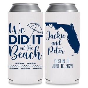 Wedding Can Coolers With Map Slim Can Cooler Coastal Wedding Decor Wedding Party Gift We Did It On The Beach Wedding Favors for Guests 1C image 2