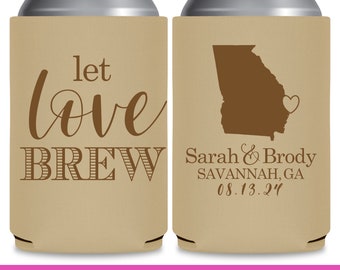 Wedding Can Coolers With Map Destination Wedding Favors for Guests for Boho Weddings Let Love Brew Wedding Party Gift Wedding Favor Ideas 1B
