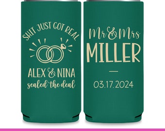Wedding Can Coolers Funny Wedding Favors for Guests in Bulk Slim Can Coolers Wedding Favor Ideas Wedding Party Gift Shit Just Got Real 1A