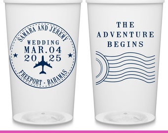 Wedding Party Cups Destination Wedding Favors For Guests in Bulk Personalized Party Cups Travel Wedding Party Favors The Adventure Begins 1A