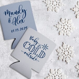 Winter Wedding Favors for Guests in Bulk Snow Wedding Can Coolers With Snowflake Decorations Baby It's Cold Outside Wedding Favor Ideas 1A image 4