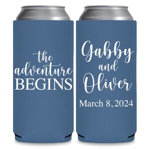 Wedding Can Coolers Destination Wedding Favors for Guests in Bulk Slim Can Coolers Wedding Party Gift for Bridesmaid The Adventure Begins 2A image 2