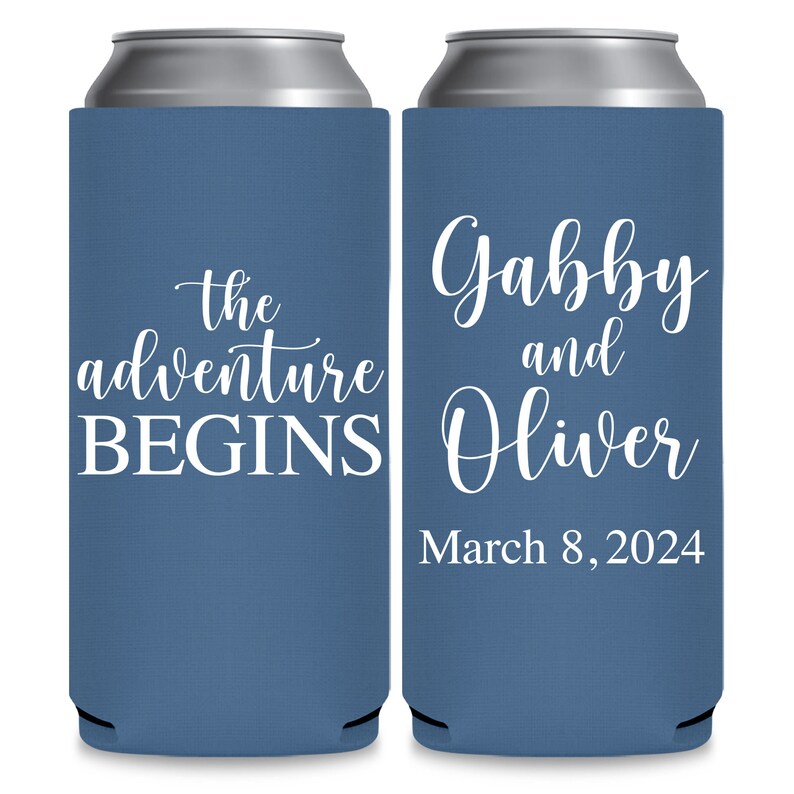 Wedding Can Coolers Destination Wedding Favors for Guests in Bulk Slim Can Coolers Wedding Party Gift for Bridesmaid The Adventure Begins 2A image 2