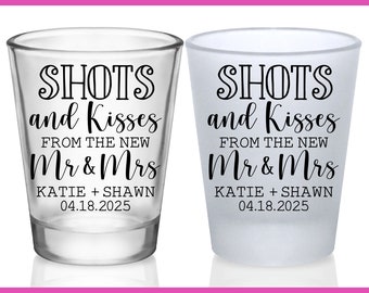Wedding Shot Glasses Wedding Favors for Guests in Bulk Personalized Shot Glasses Custom Wedding Party Gifts Shots & Kisses New Mr and Mrs 1A
