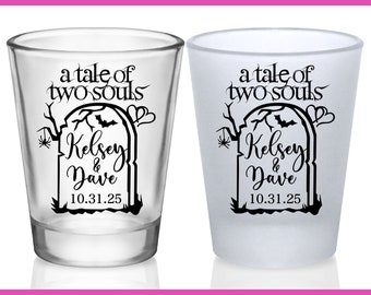 Wedding Shot Glasses Halloween Wedding Favors for Guests Custom Shot Glasses Gothic Wedding Decor Wedding Party Gifts Tale Of Two Souls 1B