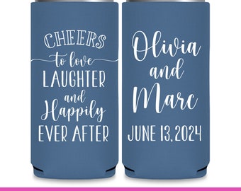 Wedding Can Coolers Fairytale Wedding Favors for Guests Wedding Favor Ideas Cheers Love Laughter Happily Ever After Slim Can Coolers 1A