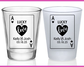 Casino Wedding Shot Glasses Las Vegas Wedding Favors for Guests in Bulk Personalized Shot Glasses Wedding Party Gifts Lucky In Love 1A