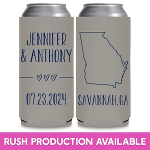 Wedding Can Coolers With Map Destination Wedding Favors for Guests Wedding Party Gifts Slim Can Coolers Bridal Shower Gift for Bridesmaid 2A image 1
