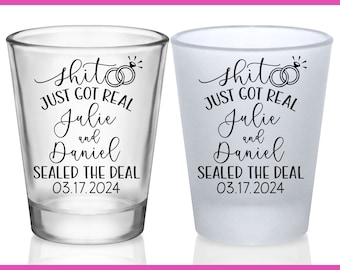 Wedding Shot Glasses Funny Wedding Favors for Guests Personalized Shot Glasses Wedding Party Gifts Custom Shot Glasses Shit Just Got Real 1B