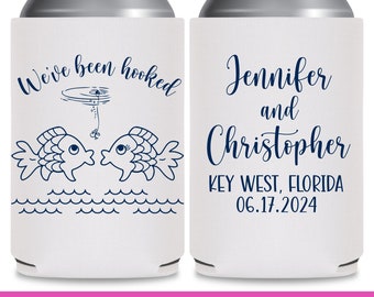 Beach Wedding Favors for Guests in Bulk Nautical Wedding Can Coolers Coastal Wedding Decor Cruise Wedding Party Gift We've Been Hooked 1A