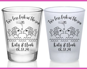 Nautical Wedding Shot Glasses Beach Wedding Favors for Guests in Bulk Personalized Shot Glasses Two Less Fish In The Sea Wedding Ideas 1A