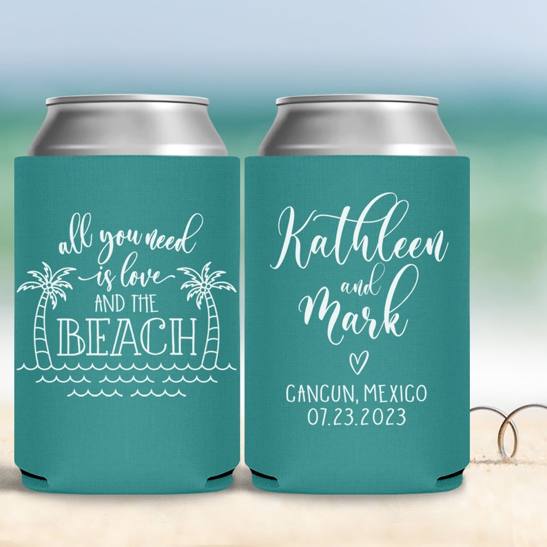 Beach Wedding Favors for Guests in Bulk Asking Bridesmaid Proposal Gift Wedding Can Coolers All You Need Is Love Coastal Wedding Decor 1A image 4