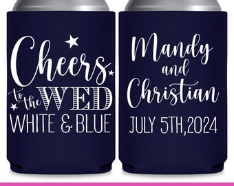 4th of July Wedding Favors for Guests in Bulk Custom Wedding Can Coolers Wedding Party Gifts Cheers Wed White Blue Wedding Favor Ideas 1A