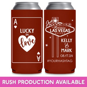 Las Vegas Wedding Favors for Guests in Bulk Slim Can Coolers for Casino Wedding Party Gifts Wedding Can Coolers Lucky In Love We Eloped 1A