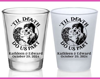 Wedding Shot Glasses Halloween Wedding Favors for Guests Customized Shot Glasses Gothic Wedding Decor Party Gifts Til Death Do Us Part 4A