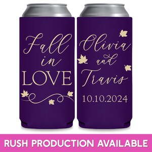 Fall Wedding Favors for Guests in Bulk Rustic Wedding Favor Idea Autumn Wedding Decor Slim Can Coolers Fall In Love Autumn Wedding Favors 8A imagen 1