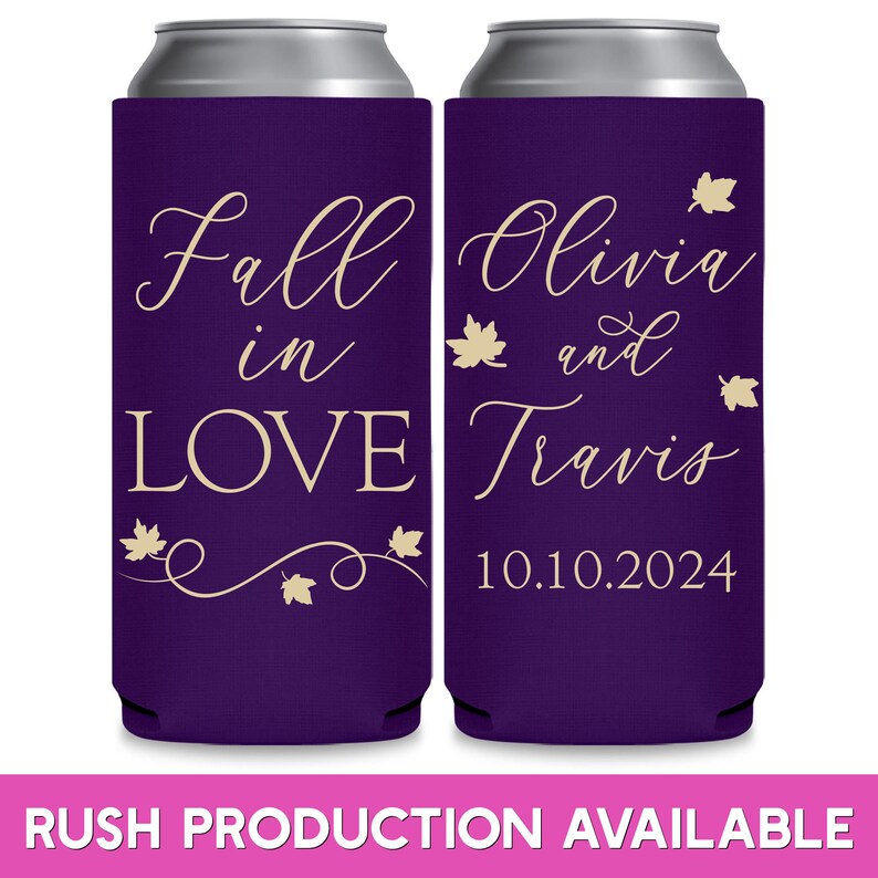 Fall Wedding Favors for Guests in Bulk Rustic Wedding Favor Idea Autumn Wedding Decor Slim Can Coolers Fall In Love Autumn Wedding Favors 8A imagen 1