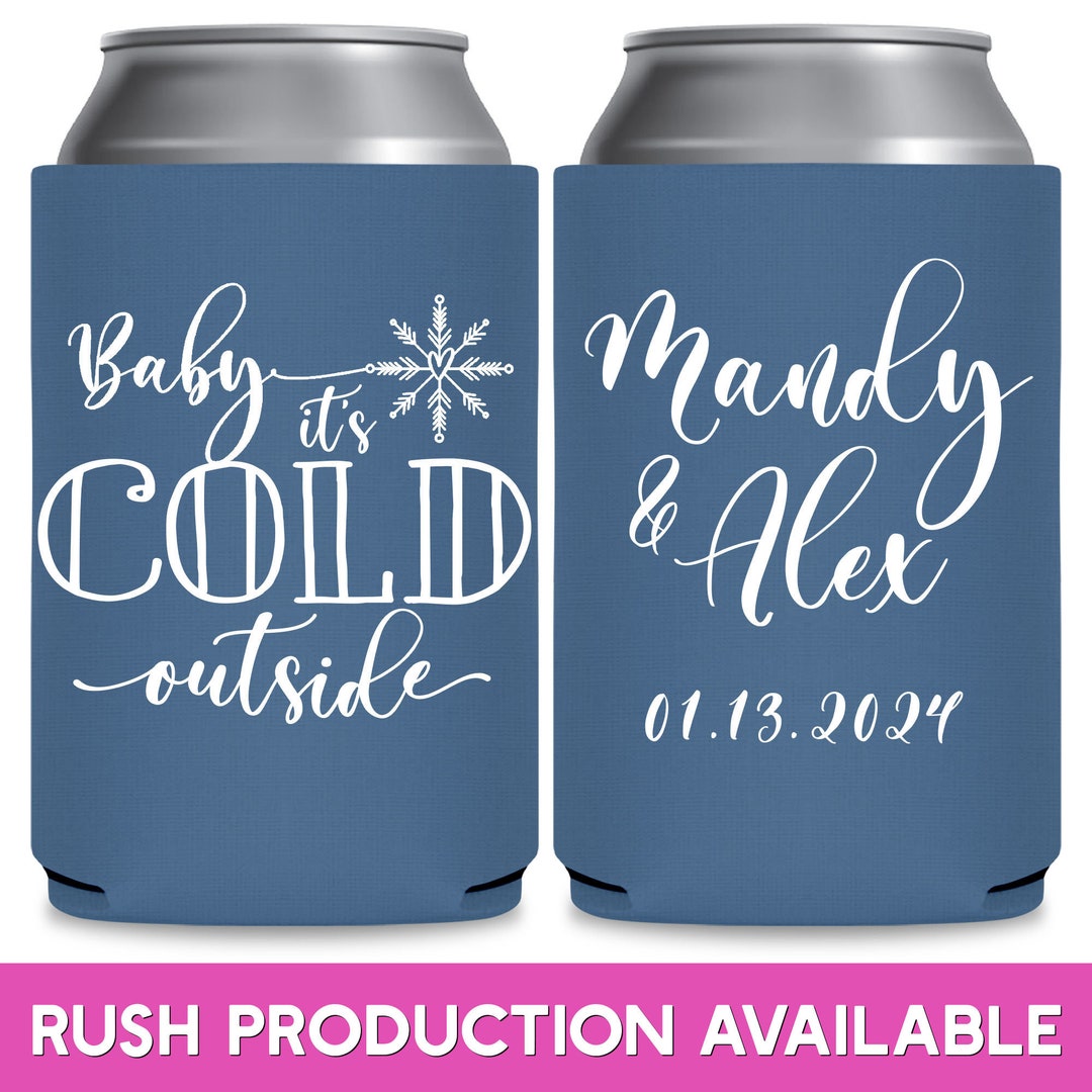 Winter Wedding Favors for Guests in Bulk Snow Wedding Can Coolers With Snowflake Decorations