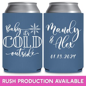 Winter Wedding Favors for Guests in Bulk Snow Wedding Can Coolers With Snowflake Decorations Baby It's Cold Outside Wedding Favor Ideas 1A image 1