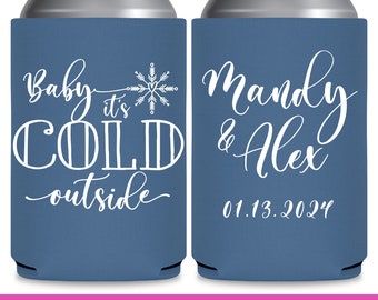 Winter Wedding Favors for Guests in Bulk Snow Wedding Can Coolers With Snowflake Decorations Baby It&#39;s Cold Outside Wedding Favor Ideas 1A