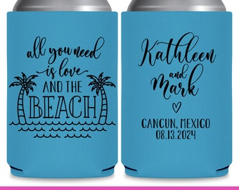 Beach Wedding Favors for Guests in Bulk Asking Bridesmaid Proposal Gift Wedding Can Coolers All You Need Is Love Coastal Wedding Decor 1A