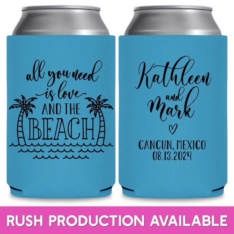 Beach Wedding Favors for Guests in Bulk Asking Bridesmaid Proposal Gift Wedding Can Coolers All You Need Is Love Coastal Wedding Decor 1A image 1