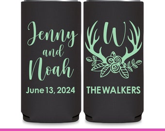 Country Wedding Can Coolers Rustic Wedding Favors for Guests in Bulk Slim Can Coolers Boho Wedding Favor Ideas Classic Deer Antler Decor 6B
