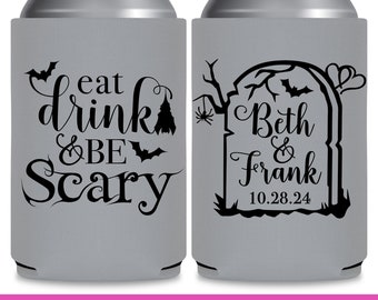 Halloween Wedding Favors for Guests in Bulk Gothic Wedding Decor Eat Drink Be Scary Gothic Bride Wedding Can Coolers Wedding Favor Ideas 1A