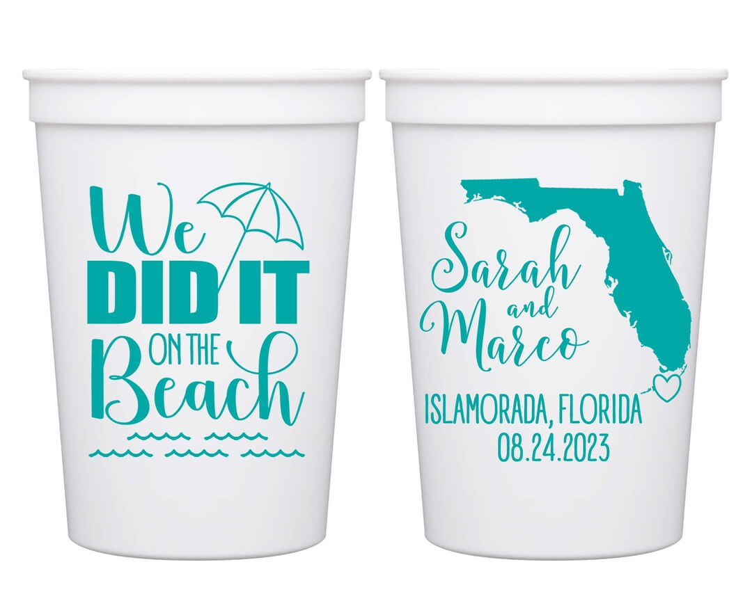 Beach Wedding Party Cups With Map Destination Wedding Favors Etsy