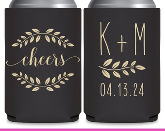 Wedding Can Coolers Rustic Wedding Decorations Wedding Favors for Guests Wedding Favor Ideas Wedding Party Gift Cheers Wedding Monogram 1A
