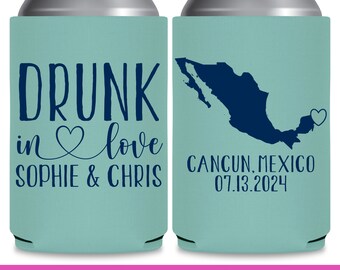 Wedding Can Coolers With Map Destination Wedding Favors for Guests Bulk Beach Wedding Favors Drunk In Love Travel Wedding Favor Ideas 1B