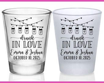 Wedding Shot Glasses Rustic Wedding Favors for Guests in Bulk Custom Shot Glasses Barn Wedding Party Gifts Boho Wedding Drunk In Love 2A