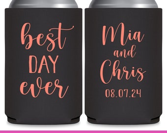 Wedding Can Coolers Wedding Favors for Guests in Bulk Personalized Can Huggers Bridesmaid Gift Ideas Wedding Party Favors Best Day Ever 2A