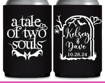 Halloween Wedding Favors for Guests in Bulk Wedding Can Coolers Goth Wedding Favor Ideas for Gothic Wedding Decorations Tale of Two Souls 1A