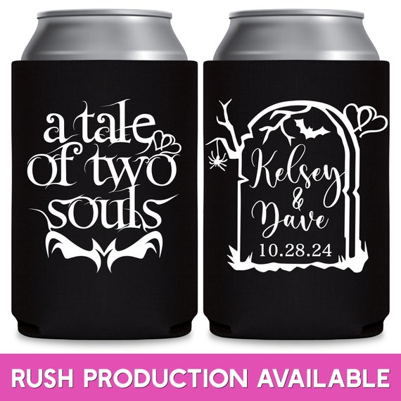 Halloween Wedding Favors for Guests in Bulk Wedding Can Coolers Goth  Wedding Favor Ideas for Gothic Wedding Decorations Tale of Two Souls 1A