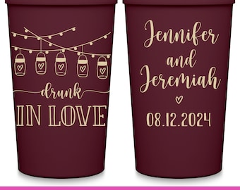 Wedding Cups Rustic Wedding Favors Gifts for Guests in Bulk Personalized Party Cups Funny Wedding Party Gifts Custom Cups Drunk In Love 2A