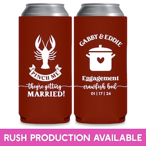 Wedding Can Coolers Wedding Favors for Guests Slim Can Coolers Wedding Party Gift Crawfish Boil Engagement Party Pinch Me Getting Married 1A
