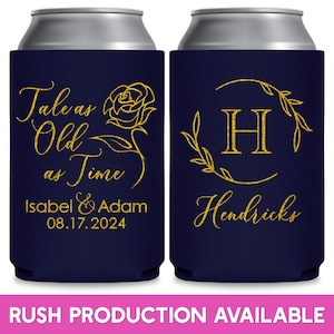Fairytale Wedding Can Coolers Personalized Wedding Favors for Guests in Bulk Beauty and The Beast Wedding Favor Ideas Tale As Old As Time image 1