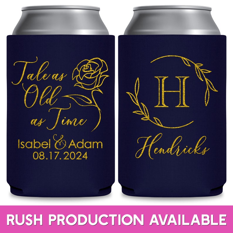 Fairytale Wedding Can Coolers Personalized Wedding Favors for Guests in Bulk Beauty and The Beast Wedding Favor Ideas Tale As Old As Time image 1