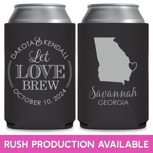Wedding Can Coolers With Map Destination Wedding Favors for Guests Wedding Party Gifts Let Love Brew Bridal Shower Gift for Bridesmaid 3B