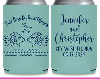 Beach Wedding Favors for Guests in Bulk Cruise Wedding Can Coolers Two Less Fish In The Sea 1A Wedding Favor Ideas Coastal Wedding Decor