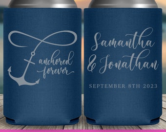 Coastal Wedding Can Coolers Cruise Wedding Favors for Guests in Bulk Nautical Wedding Decor Anchored Forever Beach Wedding Favor Ideas 1A