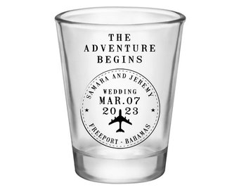 Wedding Shot Glasses Destination Wedding Favors for Guests in Bulk Personalized Shot Glasses Wedding Party Gifts The Adventure Begins 2A