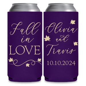 Fall Wedding Favors for Guests in Bulk Rustic Wedding Favor Idea Autumn Wedding Decor Slim Can Coolers Fall In Love Autumn Wedding Favors 8A imagen 2