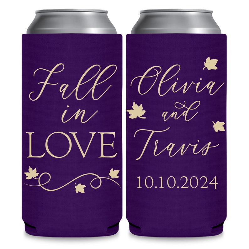 Fall Wedding Favors for Guests in Bulk Rustic Wedding Favor Idea Autumn Wedding Decor Slim Can Coolers Fall In Love Autumn Wedding Favors 8A imagen 2