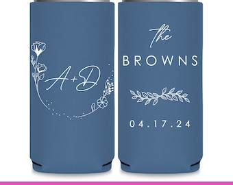 Wedding Can Coolers Traditional Wedding Favors for Guests in Bulk Seltzer Slim Can Coolers Wedding Party Gift Bags Floral Border Design 1A2